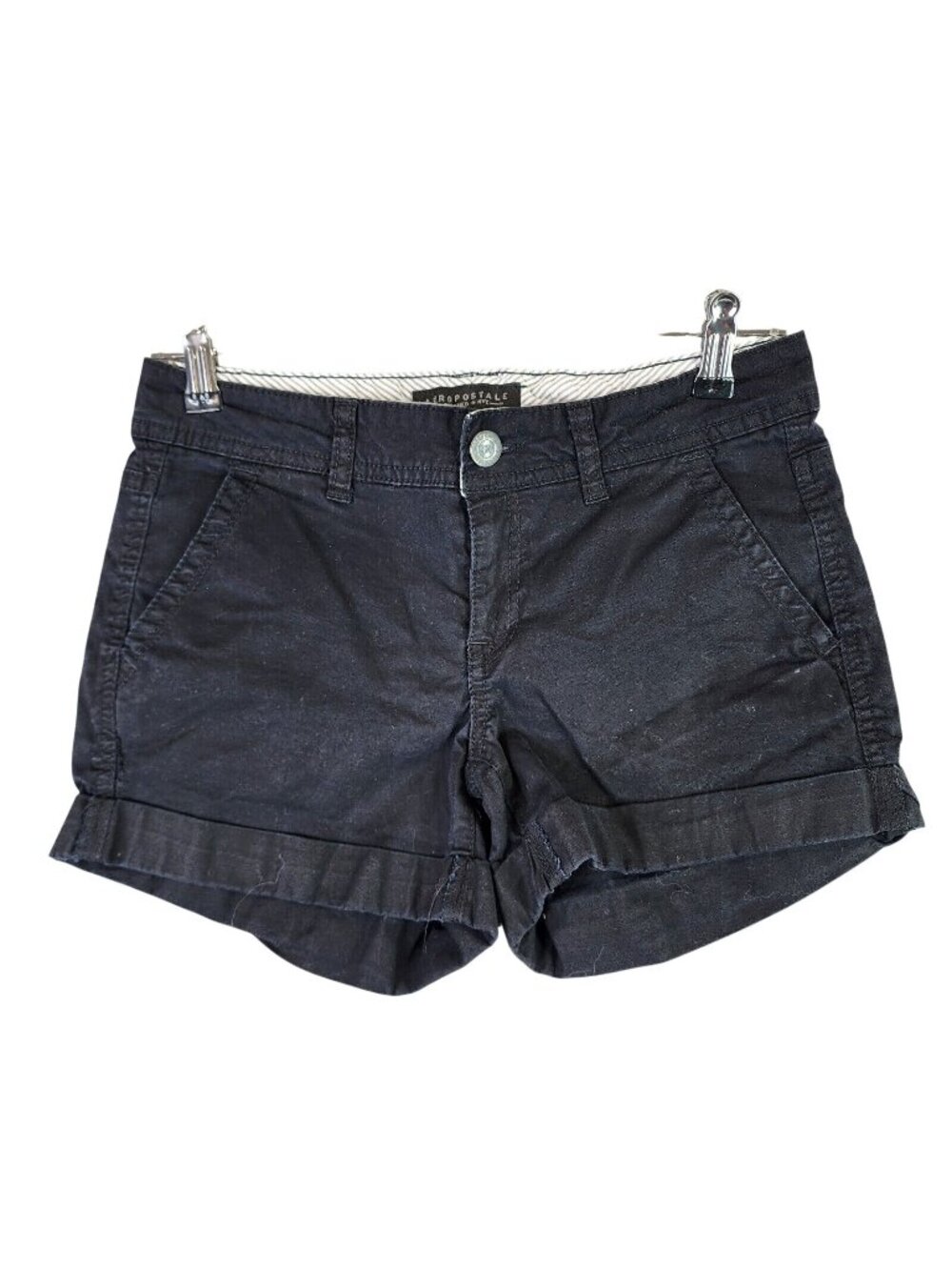 Womens Aeropostale Black Cuff Hot Pants Midi Shorts 4" Inseam Cotton Stretch 2